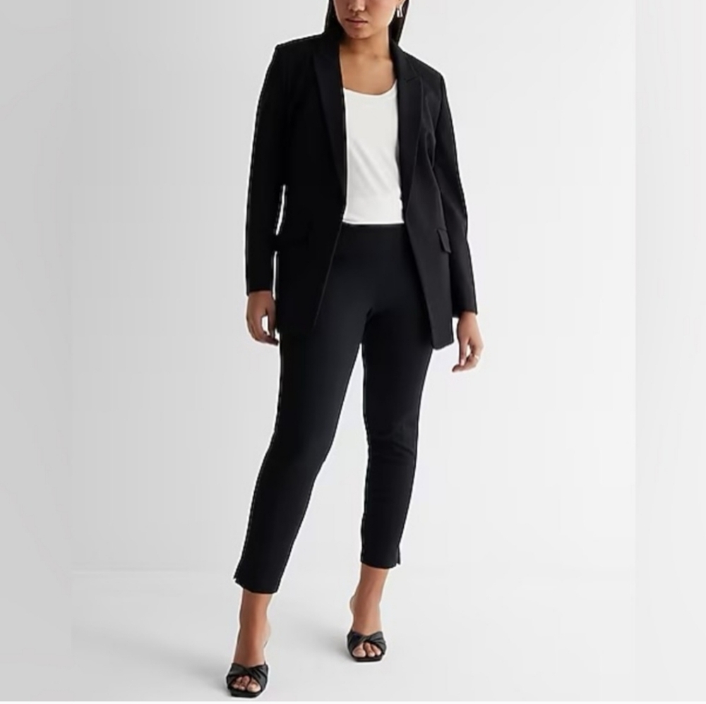 Express Columnist Pull on High Rise Black Ankle Ponte Pants Office Work Tuxedo